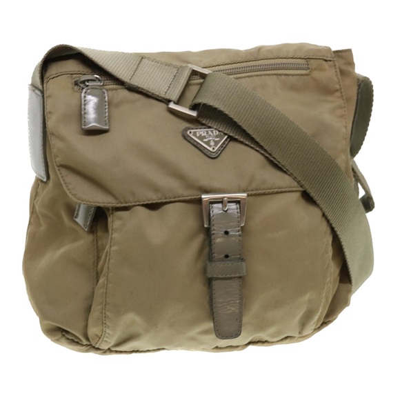 Prada Hand Bag Nylon Khaki  cl412